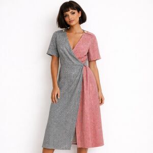 Roolee Gingham Faux Wrap Midi Dress - Pink & Blue Plaid - Women's Size Small